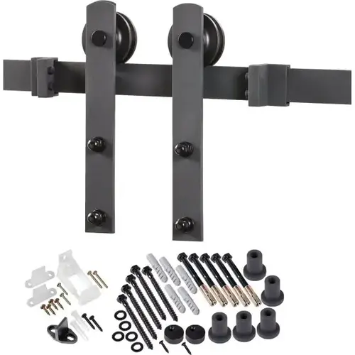Decorative Sliding Barn Door Hardware - Matt Black Straight Strap