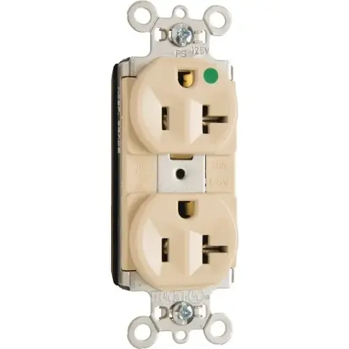 Plugtail 20 Amp Single Pole Hospital-Grade Duplex Outlet (Ivory)