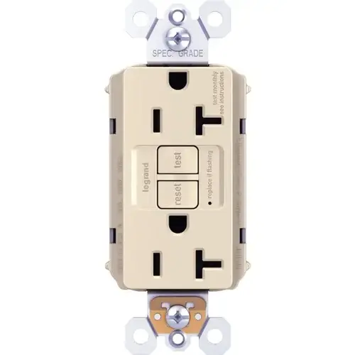 Plugtail 20 Amp Single Pole Gfci Duplex Receptacle, Self Test, Ivory Plugtail 20 Amp Single Pole Gfci Duplex Receptacle, Self Test, Ivory