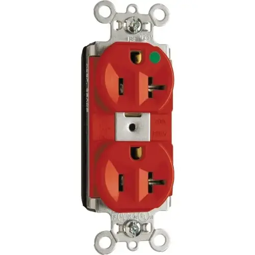 Plugtail 20 Amp Single Pole Hospital-Grade Duplex Outlet (Red)