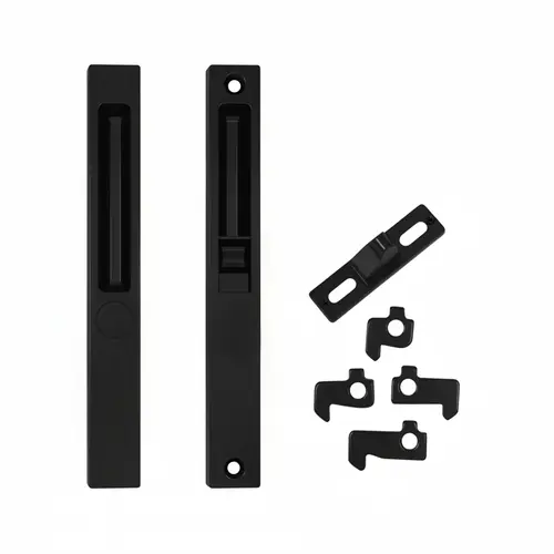Patio Door Handle Set With Cams And Keeper 6-5/8" Hole Centers Black Finish Patio Door Handle Set With Cams And Keeper 6-5/8" Hole Centers Black Finish