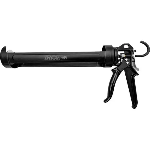 Irion Half-Pipe Caulk Gun, Ladder Hook, 18-1 Thrust Ratio, Black, 30 Oz. Irion Half-Pipe Caulk Gun, Ladder Hook, 18-1 Thrust Ratio, Black, 30 Oz.