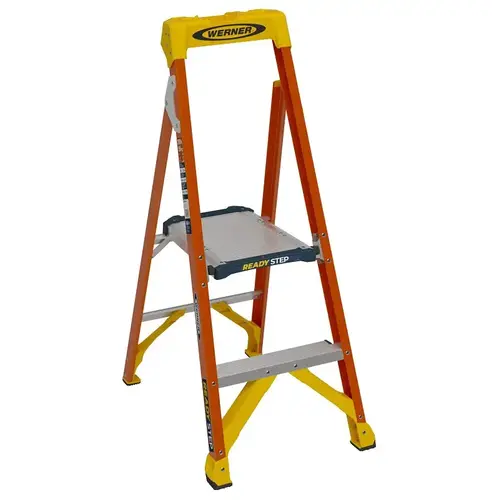 Werner Ready Step Series Ladder, 4 ft H, Type IA Duty Rating, Fiberglass, 300 lb, 2-Step, 7 ft 9 in Max Reach Werner Ready Step Series Ladder, 4 ft H, Type IA Duty Rating, Fiberglass, 300 lb, 2-Step, 7 ft 9 in Max Reach