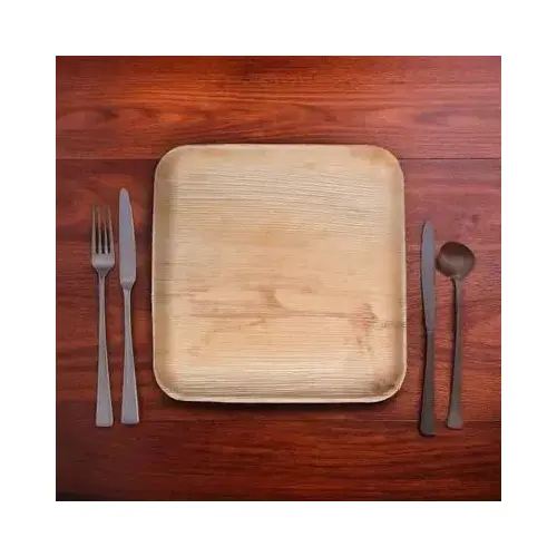 Plate XL 9X9 IN Palm Leaf Natural Square - pack of 300 Plate XL 9X9 IN Palm Leaf Natural Square - pack of 300