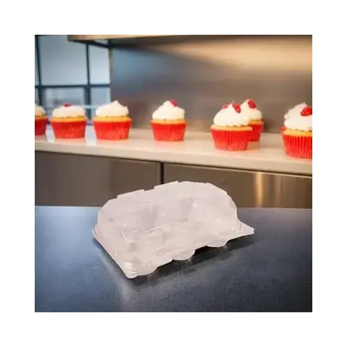 Cupcake Hinged Container With Dome Lid 9.82X6.99X3.47 IN 6 Compartment PET Clear Rectangle - pack of 144