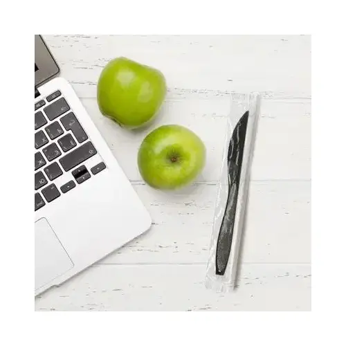 Solo Impress Knife 7.45X0.732 IN PS Black Heavyweight Individually Wrapped Serrated - pack of 1000