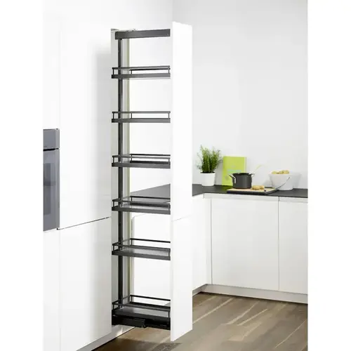Kessebohmer Dispensa Arena Style Anthracite/Anthracite 62-7/8" to 78-3/4" T 6-Shelf Pull Out Pantry with Soft-Close/Soft-Open Slides Kessebohmer Dispensa Arena Style Anthracite/Anthracite 62-7/8" to 78-3/4" T 6-Shelf Pull Out Pantry with Soft-Close/Soft-Open Slides