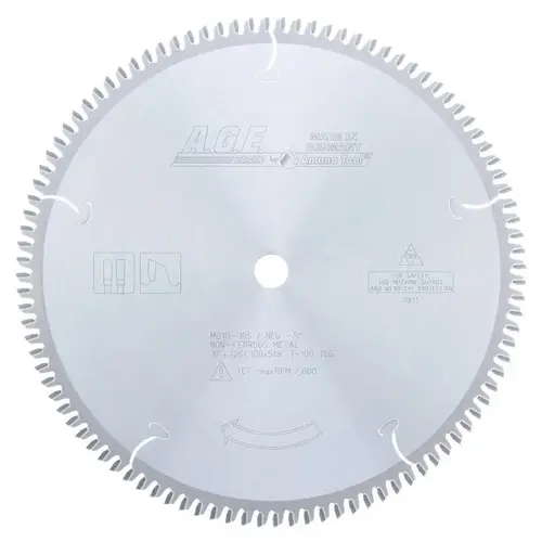 Non-Ferrous Metal, Thin Aluminum Sawblade A.G.E Series, 10" dia x 100T, Carbide Tipped Non-Ferrous Metal, Thin Aluminum Sawblade A.G.E Series, 10" dia x 100T, Carbide Tipped