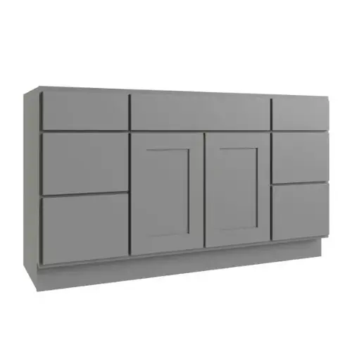 Luxor Vanity Base Cabinet, 60"W X 34.5"H X 21"D, Shaker Misty Grey Luxor Vanity Base Cabinet, 60"W X 34.5"H X 21"D, Shaker Misty Grey