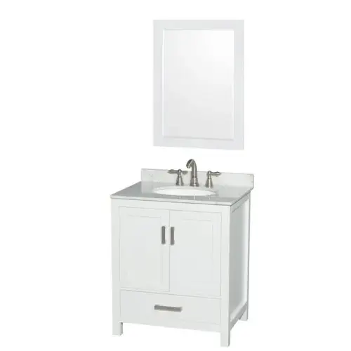 Sheffield White Single Bathroom Vanity 30" With 24" Mirror & Oval Sink Sheffield White Single Bathroom Vanity 30" With 24" Mirror & Oval Sink