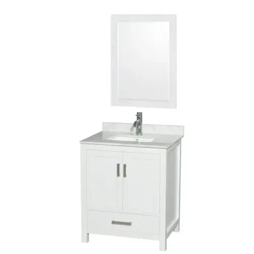 Sheffield White Single Bathroom Vanity 30"With 24" Mirror & Square Sink Sheffield White Single Bathroom Vanity 30"With 24" Mirror & Square Sink