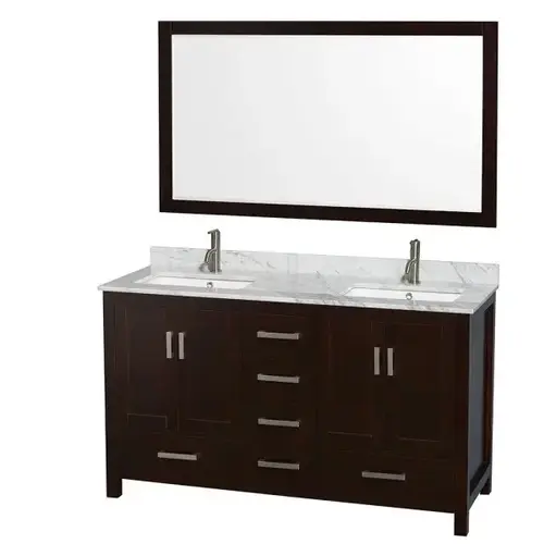 Sheffield Espresso Double Bathroom Vanity 60" With Square Sink & Mirror Sheffield Espresso Double Bathroom Vanity 60" With Square Sink & Mirror