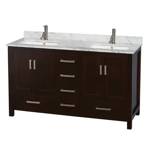 Sheffield Espresso Double Bathroom Vanity 60" With Square Sink Sheffield Espresso Double Bathroom Vanity 60" With Square Sink