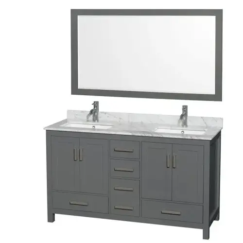 Sheffield Dark Gray Double Bathroom Vanity 60" With Square Sink & Mirror