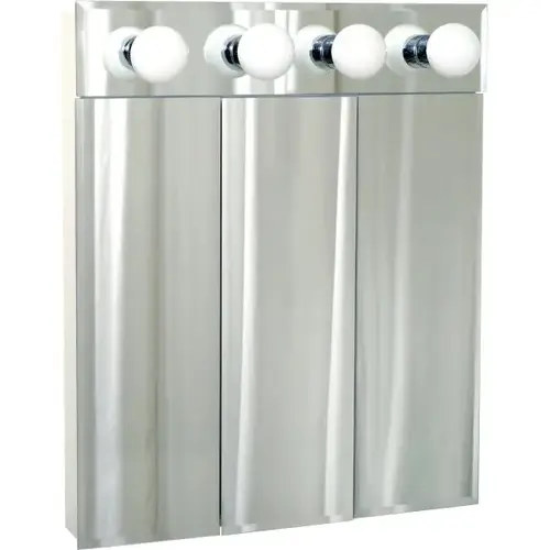 24x30" 4 Light Surface Mount Bevel Mirror Steel Triview Medicine Cabinet Silver 24x30" 4 Light Surface Mount Bevel Mirror Steel Triview Medicine Cabinet Silver
