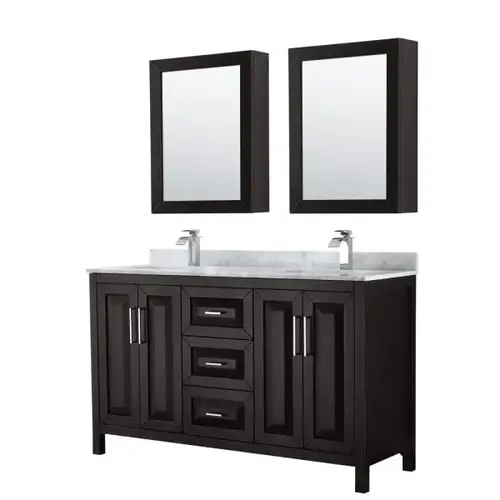 Daria Dark Espresso Double Bath Vanity 60" With Sink & Medicine Cabinet (Mirror Optional) Daria Dark Espresso Double Bath Vanity 60" With Sink & Medicine Cabinet (Mirror Optional)