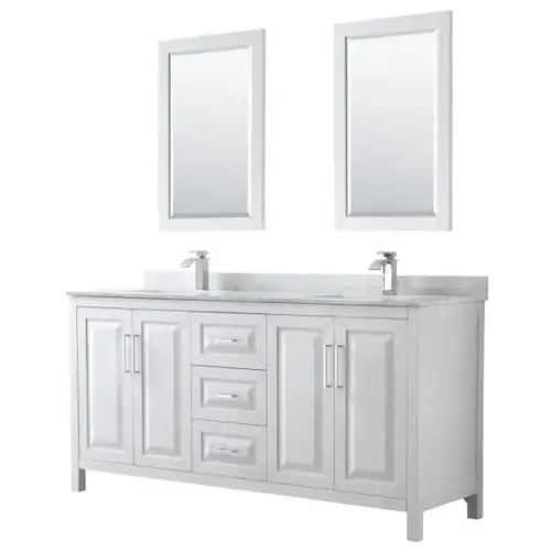 Daria White Double Bath Vanity 72" With Square Sink & 24" Mirror Daria White Double Bath Vanity 72" With Square Sink & 24" Mirror