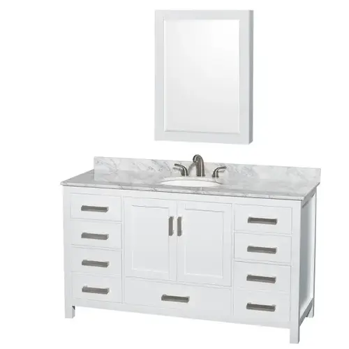 Sheffield 60 In. Single Bathroom Vanity W/ Sink And Medicine Cabinet (White) Sheffield 60 In. Single Bathroom Vanity W/ Sink And Medicine Cabinet (White)