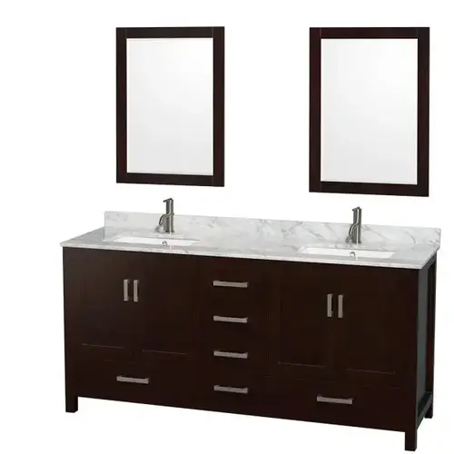 Sheffield 72 In. Double Bathroom Vanity W/ 24 In. Mirrors (Espresso)