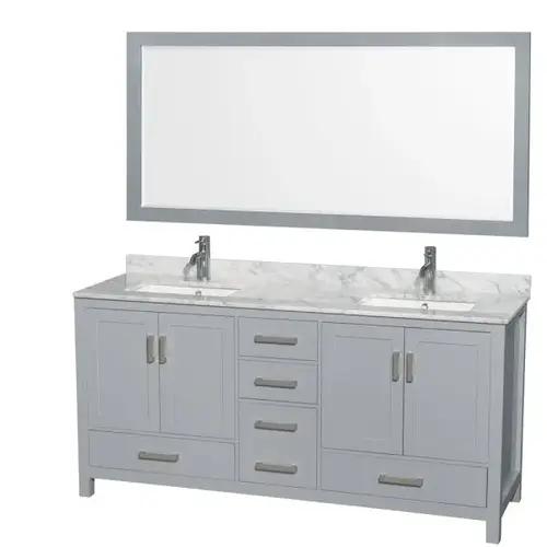Sheffield 72 In. Double Bathroom Vanity W/ 70 In. Mirror (Gray) Sheffield 72 In. Double Bathroom Vanity W/ 70 In. Mirror (Gray)
