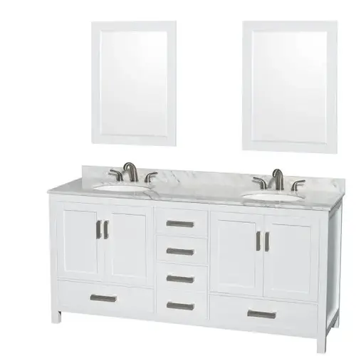 Sheffield 72 In. Double Bathroom Vanity W/ 24 In. Mirrors (White) Sheffield 72 In. Double Bathroom Vanity W/ 24 In. Mirrors (White)