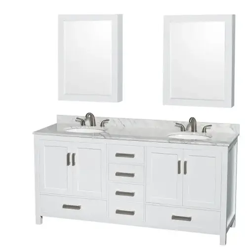Sheffield 72 In. Double Bathroom Vanity W/ Medicine Cabinets (White) Sheffield 72 In. Double Bathroom Vanity W/ Medicine Cabinets (White)