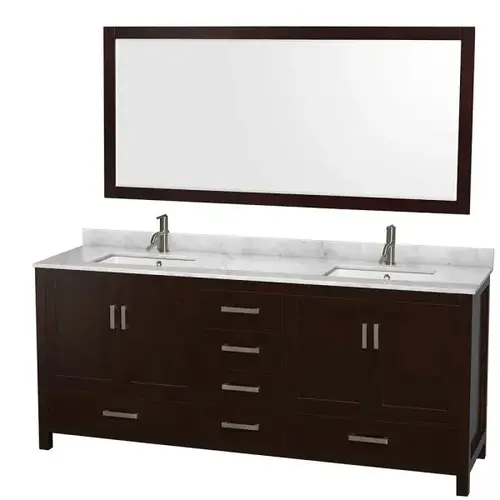 Sheffield 80 In. Double Bathroom Vanity W/ 70 In. Mirror (Espresso) Sheffield 80 In. Double Bathroom Vanity W/ 70 In. Mirror (Espresso)