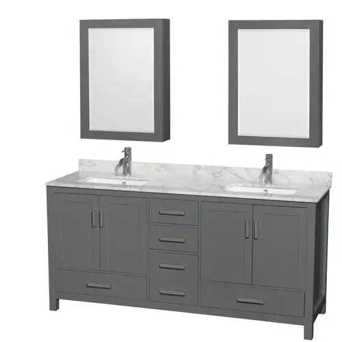 Sheffield 72 In. Double Bathroom Vanity W/ Medicine Cabinets (Dark Gray)
