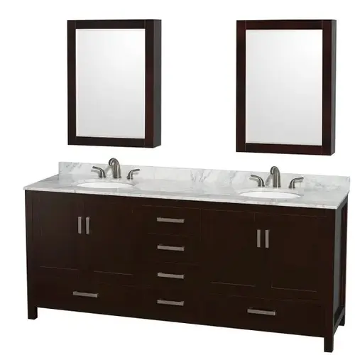 Sheffield 80 In. Double Bathroom Vanity W/ Oval Sink And Mirror (White) Sheffield 80 In. Double Bathroom Vanity W/ Oval Sink And Mirror (White)