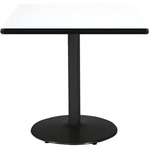 36" Square Pedestal Table With Crisp Linen Top, Round Black Base