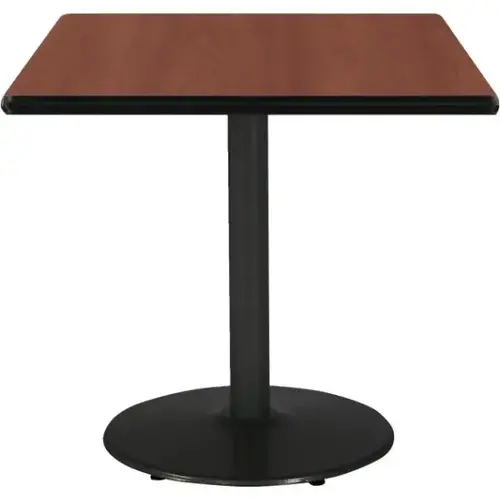 30" Square Pedestal Table With Mahogany Top, Round Black Base 30" Square Pedestal Table With Mahogany Top, Round Black Base