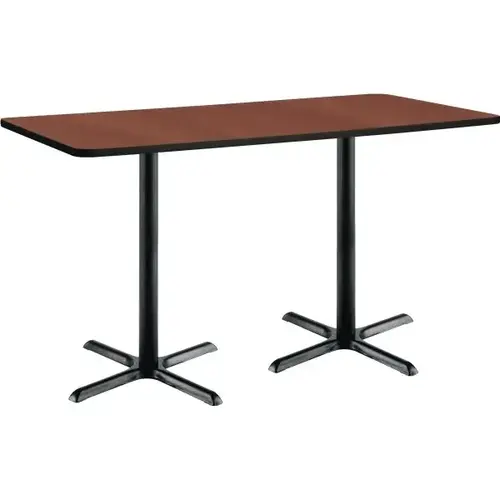 36 X 72" Pedestal Table With Mahogany Top, Black X-Base, Bistro Height 36 X 72" Pedestal Table With Mahogany Top, Black X-Base, Bistro Height
