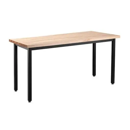Steel Table 30 X 60 X 30 Butcherblock Top, Black Frame