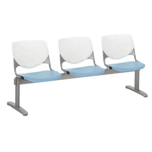 Kool 3-Seat Reception Bench, White Backs, Sky Blue Seats