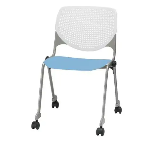 Kool Stack Chair, Casters, White Back, Sky Blue Seat