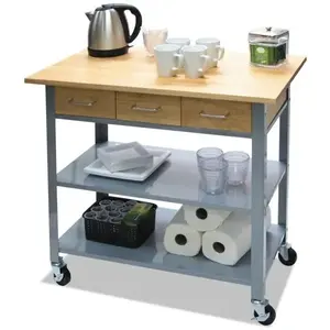 Vertiflex Products VRTVF53039 Silver/Brown Steel/Wood Countertop Serving Cart 35.5 X 19.75 X 34.25"