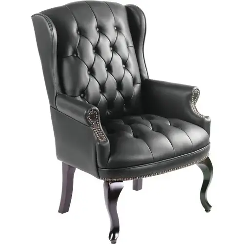 Wing Back Guest Chair, Black, Mahogany