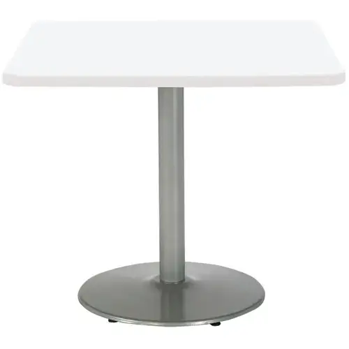 36" Square Pedestal Table With Designer White Top, Round Silver Base 36" Square Pedestal Table With Designer White Top, Round Silver Base