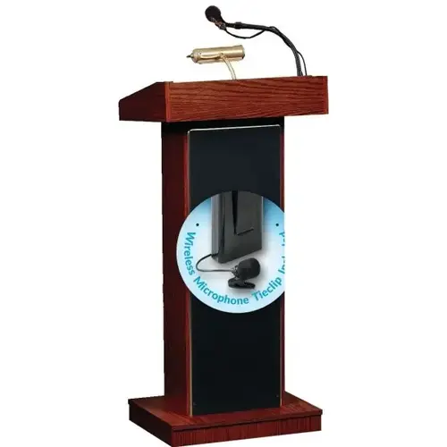 The Orator Lectern With Wireless Tie Clip Microphone, Mahogany The Orator Lectern With Wireless Tie Clip Microphone, Mahogany