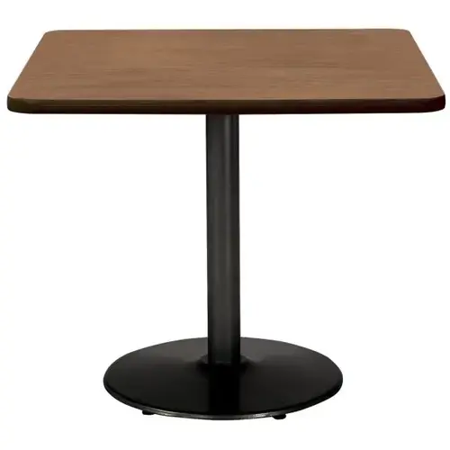 36" Square Pedestal Table With River Cherry Top, Round Black Base 36" Square Pedestal Table With River Cherry Top, Round Black Base