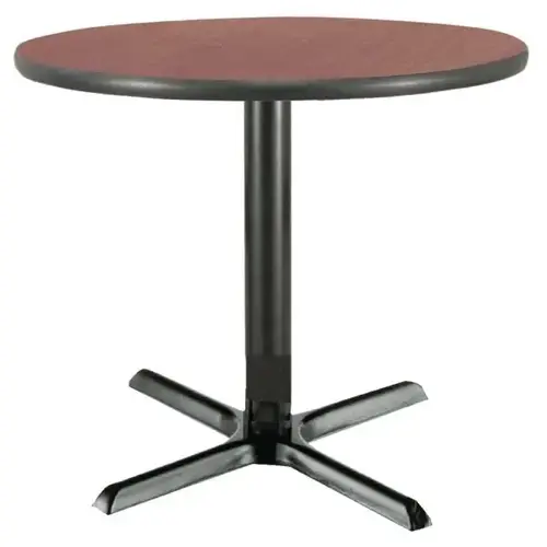 36" Round Pedestal Table Mahogany High Pressure Laminate Top, Cast Iron Bas