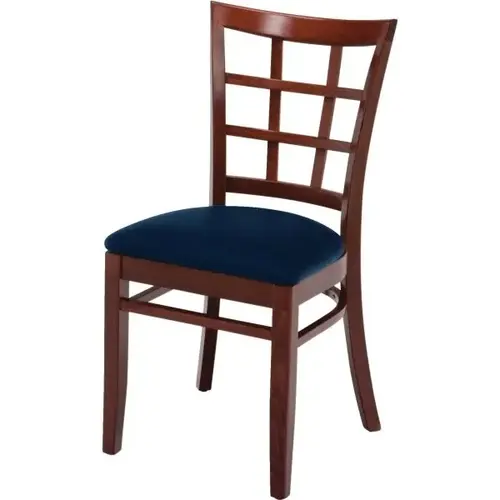 Seating Solid Wood Chair, Mahogany, Navy Vinyl Seat