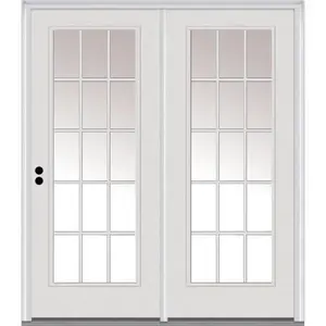 National Door ZZ366825R Primed Steel Patio Door, 15 Lite Internal Grilles, 4-9/16-In, Rhis