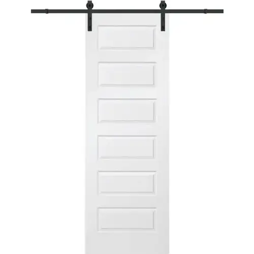 Primed Rockport 30" X 96" Kit With Black Barn Door Hardware Primed Rockport 30" X 96" Kit With Black Barn Door Hardware