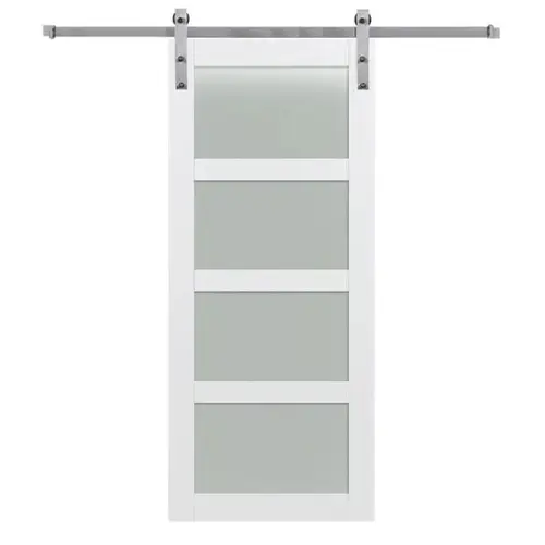 Primed 4-Lite 42" X 84" Kit With Stainless Steel Barn Door Hardware Primed 4-Lite 42" X 84" Kit With Stainless Steel Barn Door Hardware
