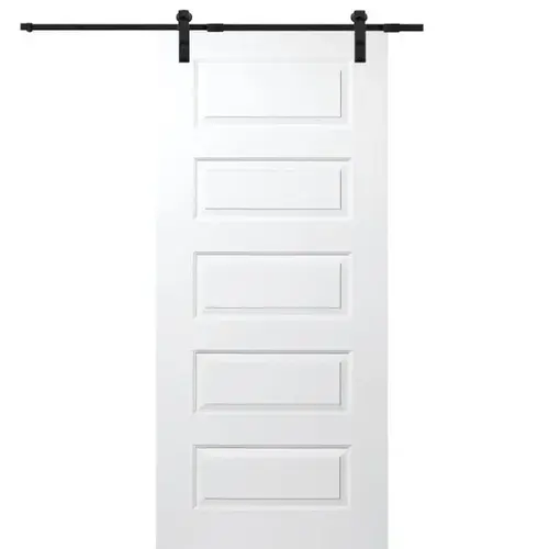 Primed Rockport 36" X 80" Kit With Black Barn Door Hardware Primed Rockport 36" X 80" Kit With Black Barn Door Hardware