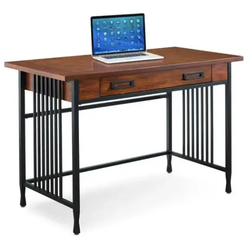 Ironcraft Computer Desk,drop Front Keyboard Drawer,mission Oak/black
