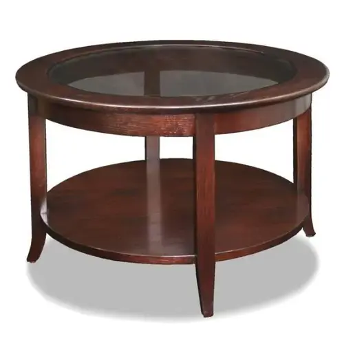 Round Glass Top Coffee Table With Shelf,chocolate Oak Round Glass Top Coffee Table With Shelf,chocolate Oak