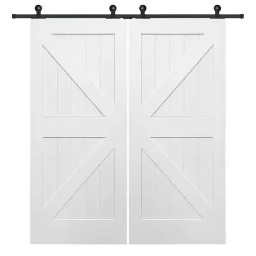 Primed K-Plank 72" X 84" Kit With Black Barn Door Hardware Primed K-Plank 72" X 84" Kit With Black Barn Door Hardware