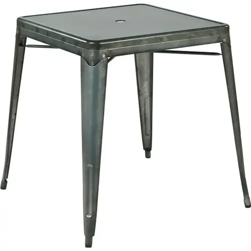 Metal Dining Table W/Umbrella Hole Center Placement, Matte Galvanized